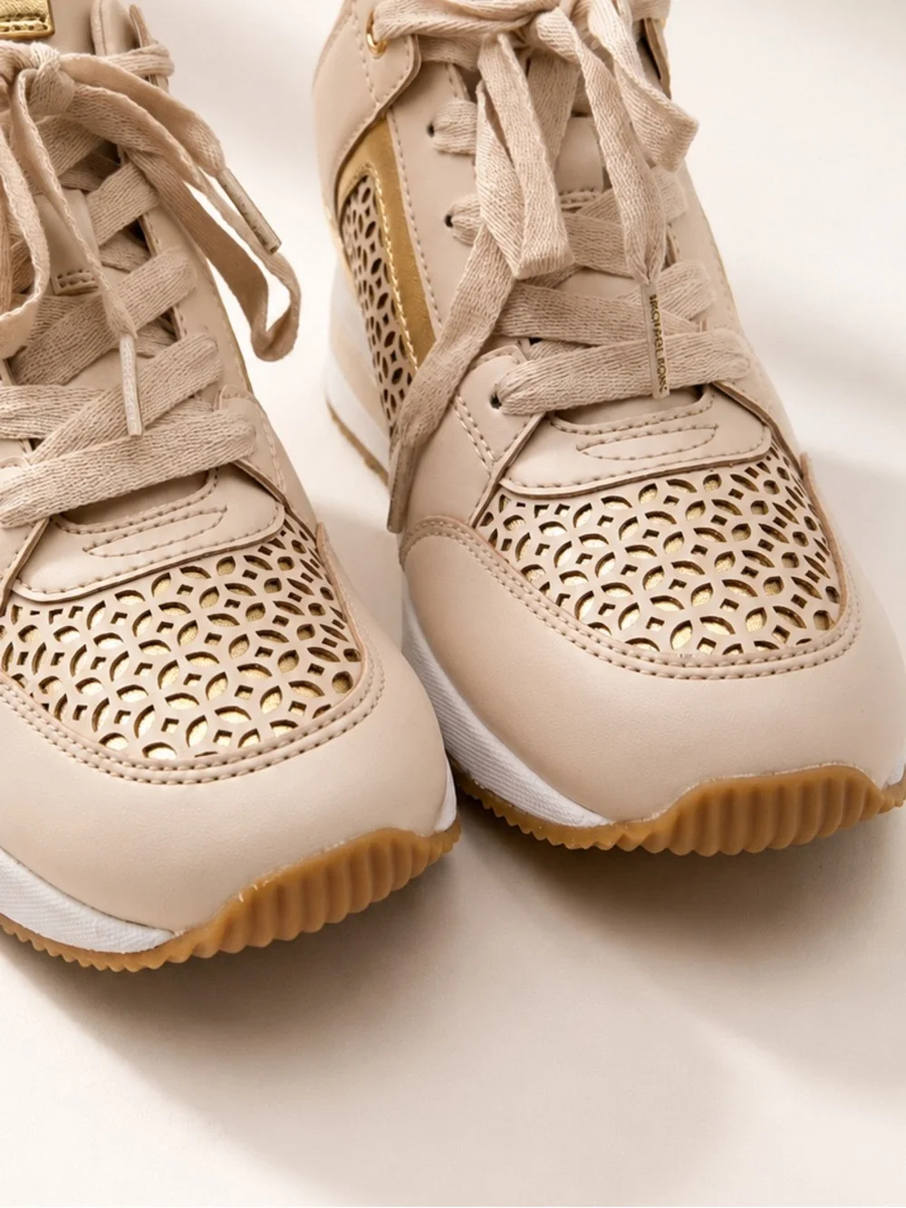 Michael Kors • Georgie Perforated Trainer - Blush Beige, Gold, White -Size 8-1/2